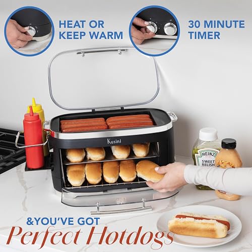 Kusini Hot Dog Roller Grill & Toaster Oven - Holds 8 Hot Dogs & Buns