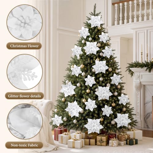 Alupssuc 24Pcs 6"&9" Artificial Poinsettia Christmas Flowers for Xmas
