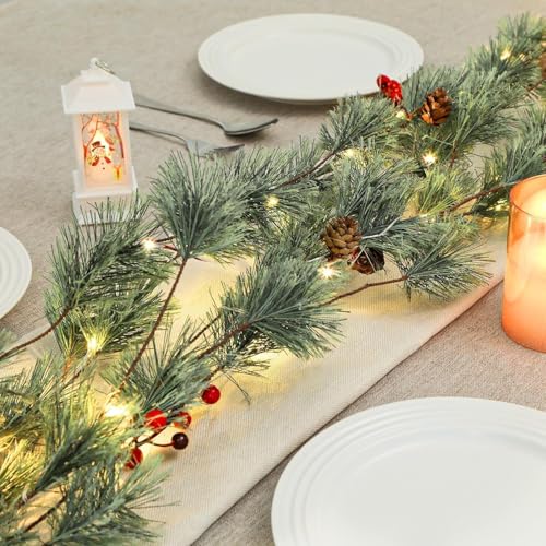 6ft Prelit Smokey Christmas Garland with Timer - Battery-Operated Cedar Pine