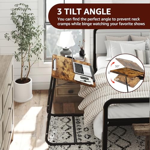 NUTIKAS Rustic Folding Adjustable TV Tray with Cup Holder - Wooden Snack Table for Couch, Bed, Living Room, 1 Pack