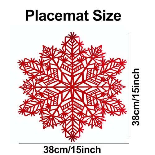 Red Snowflake Placemats Set of 12 - 15x15 inch Vinyl Table Mats for Christmas