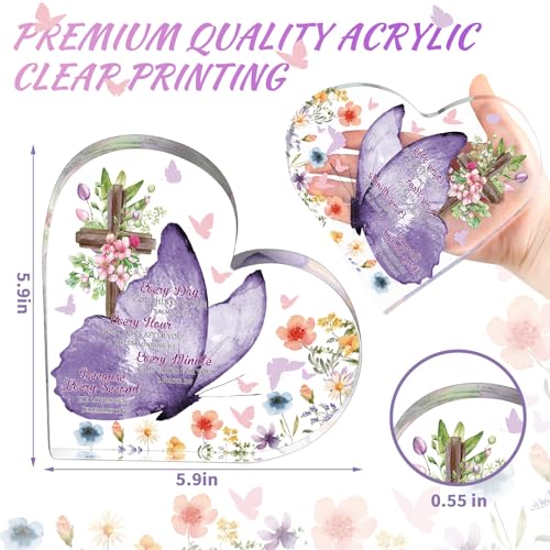 Gerrii Christian Gifts for Women Inspirational Religious Gifts for Her Bible Verse Desk Decor Spiritual Acrylic Plaque Decorative Sign for Birthday Christmas Mom Sister Friend(Butterfly and Cross)