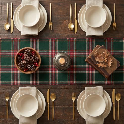 Artoid Mode 13x90 Inch Green Red Farmhouse Plaid Christmas Table Runner