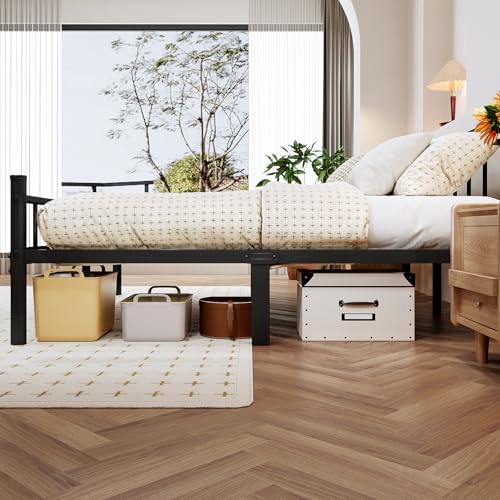 King Metal Bed Frame with Headboard and Footboard, 14 Inch Steel Slats, Sturdy Support