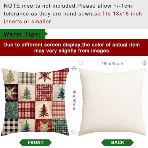 RABUSOFA Christmas Pillow Cover 18x18 Red Plaid, Invisible Zipper, 100% Polyester Linen