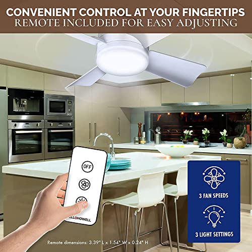 White 10-Inch Ceiling Fan with LED Light and Remote - Modern Fan for Bedroom & Living Room