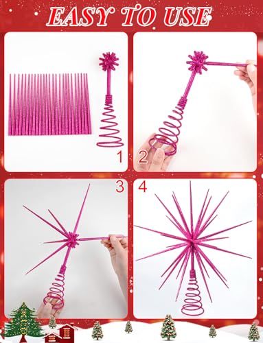 Bright Pink 3D Star Christmas Tree Topper - Glitter Holiday Decoration