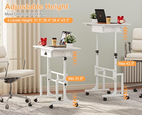 White Adjustable Standing Desk for Walking Pad Treadmill - Portable Mobile Laptop Workstation with Drawer, 31.89 x 15.75 Inches
