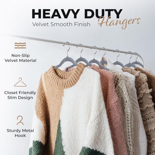 Gray Velvet Slim Hangers 100 Pack for Shirts Pants Dresses & Suits - Space Saving
