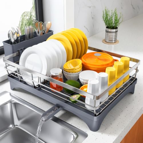 Dish Drying Rack for Kitchen Counter - Silver, 16.7 x 11.8 Inches, Large Capacity, Rustproof Stainless Steel - Silver / Countertop