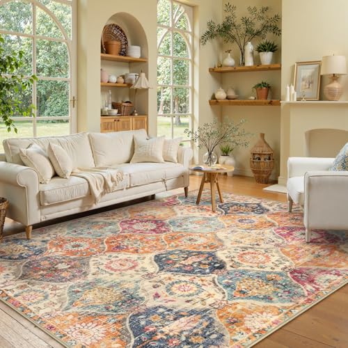 Lahome Moroccan Style Washable Area Rug 4x6 Feet Burnt Orange/Teal Multi