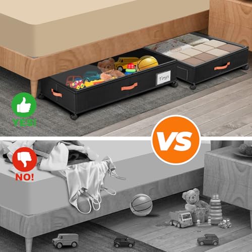 Ashwanth Under Bed Storage Organizer with Wheels - 2 Pack XXL Black Variation 25
