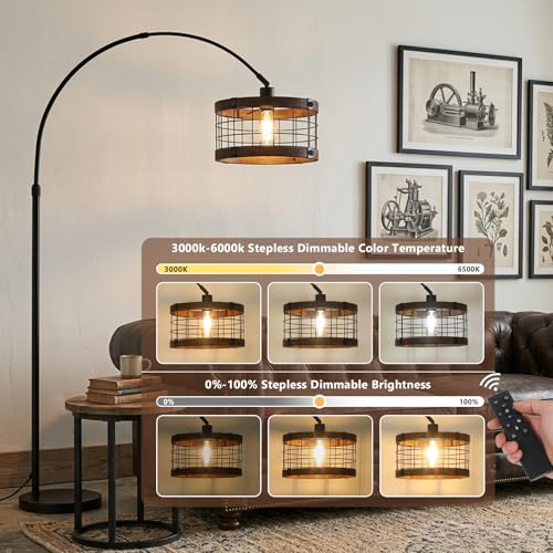 Airposta Arc Floor Lamp with Remote Dimmable LED Bulb, Vintage Farmhouse Style
