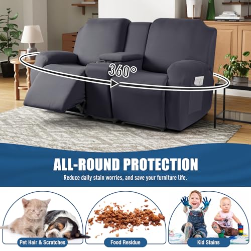 Dark Gray Reclining Loveseat Cover with Console - 2 Seat Slipcover