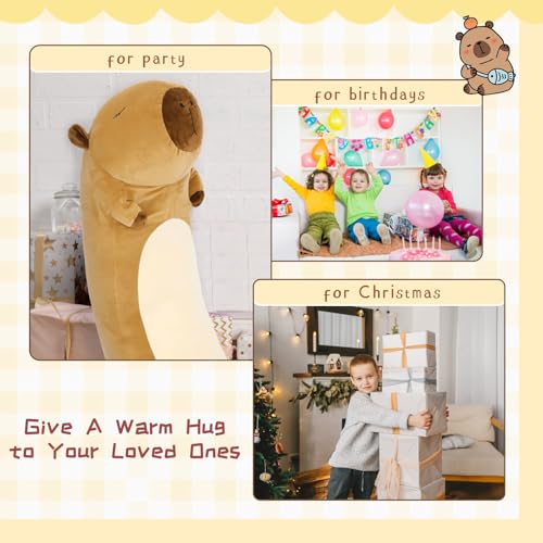 Long Plush Body Pillow - 39.5 Inch Brown Capybara Stuffed Animal for Sleep & Comfort