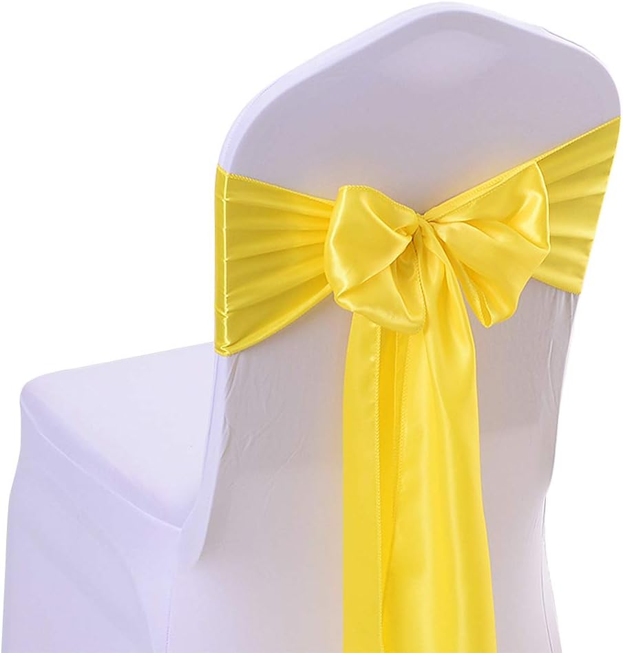 Light Blue Satin Chair Sashes 10-Pack - 7x108 Inch Adjustable Wedding & Party Bows