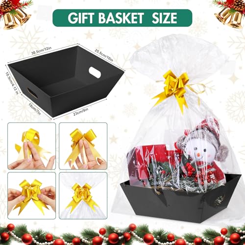 Black Gift Basket Set with Bows & Bags - 10 Pack, 12x10 Inches, Kraft Paper