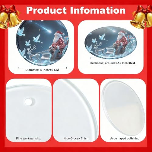 Sublimation Glass Ornaments Blank 30 PCS 4 Inch Christmas Round