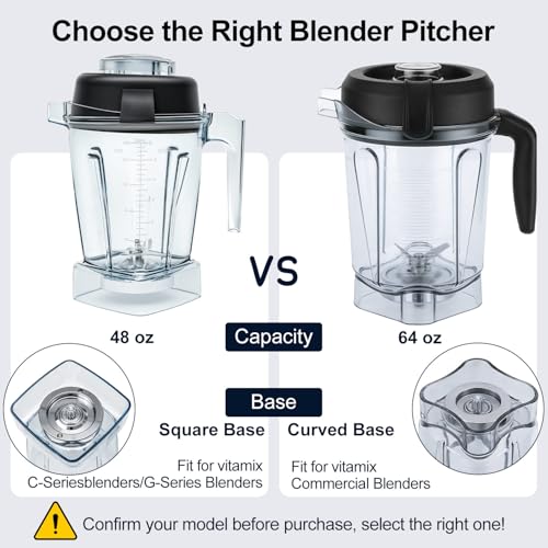 Deuovht 48oz Blender Pitcher Compatible with Vitamix Models, Stainless Steel Blades