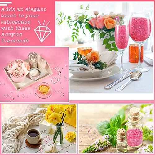 Hicarer 7000 Pieces Diamond Decorations Bling Bling Diamond Vase Filler Acrylic Gem Table Scatter Crystals in Four Sizes Table Decorations for Wedding Birthday Party Bridal Shower(Pink)