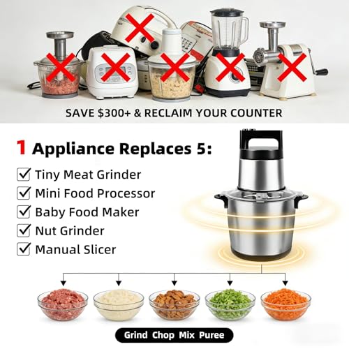 GPaw Silver 6L Electric Meat Grinder & Food Processor 1200W Stainless Steel