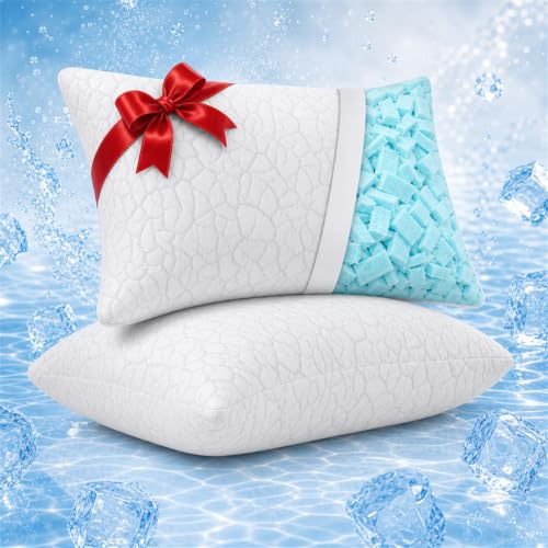 WGAKCED Queen Size Cooling Pillow Set of 2 - Adjustable Memory Foam Bed Pillows