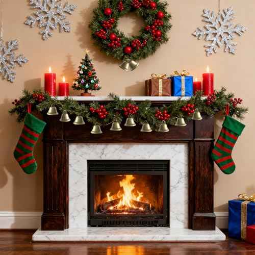 Bell Garland Christmas Decorations - Rustic Bronze Bells Banner for Christmas Tree Mantle Fireplace and Wall Decor