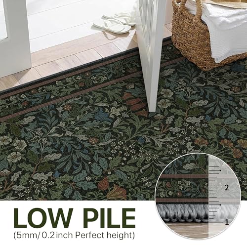 Vintage Floral Washable Area Rug - Forest Green 8' x 10' Rectangular