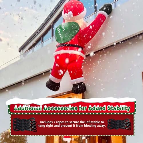 6ft Hanging Santa Christmas Inflatable with LED Lights - Joyful Outdoor Decor by TwoBees (6FT Hanging Santa)