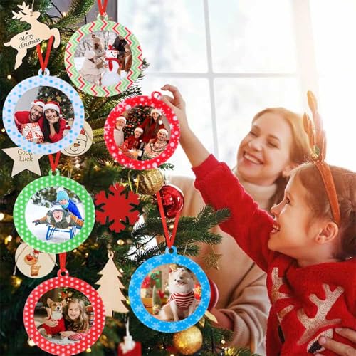 Cakmecwy 40 Pcs Felt Christmas Photo Ornament Frames - Tree Hanging Keepsakes Set (10 Styles, 4 Each, Round 2.7in Outer)