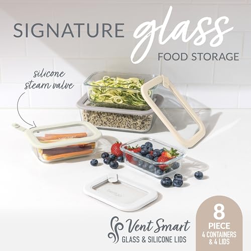 Bentgo Signature Glass Food Storage Containers with Lids - White Stone 8-Piece Set