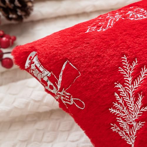 MIULEE Christmas Red Pillow Covers Set of 2 Snowflakes Decorative Throw Pillow Covers 18x18 Inch Soft Plush Faux Wool Pillow Covers Farmhouse Couch Pillows Home Decors for Sofa Livingroom Bed.