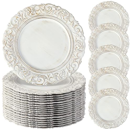 30 Pcs Antique White Charger Plates Bulk Plastic 13", Classic