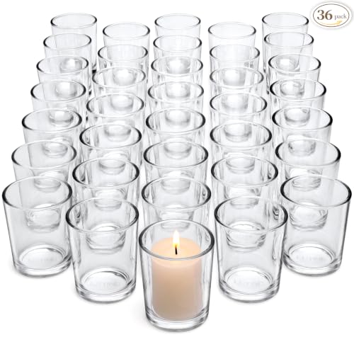 Letine 36-Pack Clear Glass Votive Candle Holders - Tea Light & Flameless Candle Holders Set