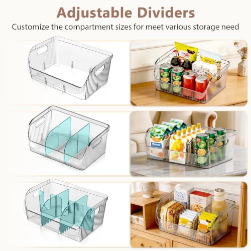 Set of 3 Adjustable Clear Storage Bins with Dividers - Pantry Organizers