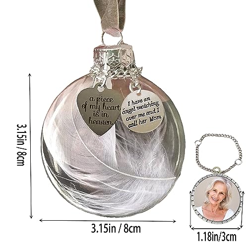 Sympathy Gifts for Loss of Mom,Clear Christmas Memorial Ornament Feather Ball, A Piece of My Heart is in Heaven,Christmas Tree Remembrance Hanging Pendant 3.15 inch (Mom)
