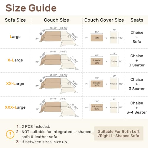 Herringbone Pattern L-Shaped Couch Cover for Sectional Sofa, Cream Khaki, 71x118+91x134 inches, Houmiggle