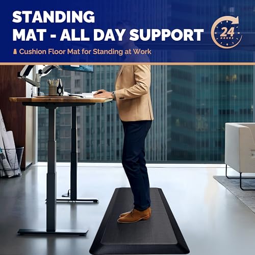 FEATOL Anti Fatigue Mat for Standing Desk & Kitchen Floor - Black, 36 x 24 Inches, 0.9 Inch Thick