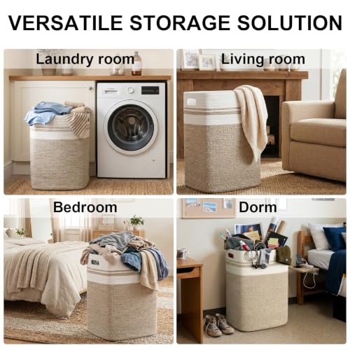 Collapsible Laundry Hamper Basket - Natural Cotton Rope, Large 16.5x13x22 Inches - Yellow Variegated