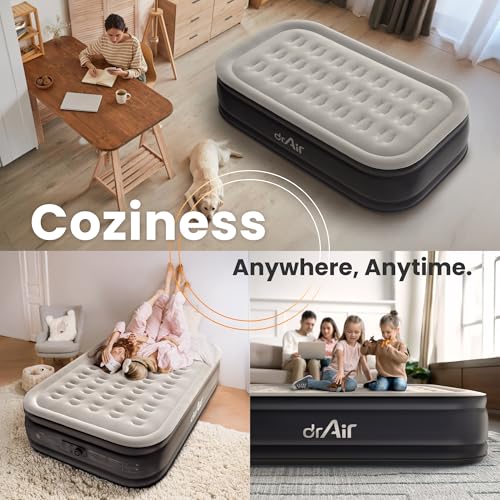 Twin Air Mattress with Built-In Pump - 18-Inch Raised Waterproof Inflatable Bed Gray & Black Variation