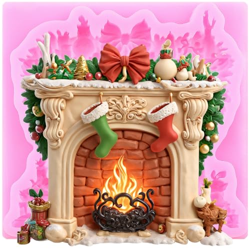 Christmas Fireplace Fondant Mold - Silicone Candy & Cake Decorating, Style J