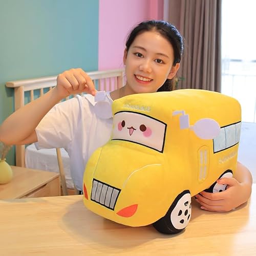 Car Plush Toy Soft Stuffed Car Plush Pillow Toy CuteTractor Cartoon Throw Pillow Plushie Gifts for Kids Birthday Christmas Party (School Bus)