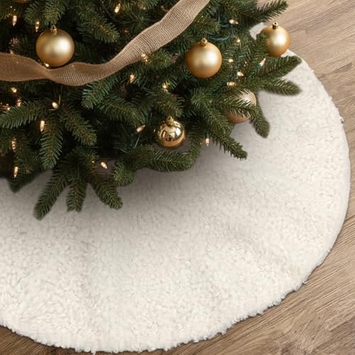 VioraWhite 36 Inch Cream White Christmas Tree Skirt Farmhouse Rustic Faux Fur Decor
