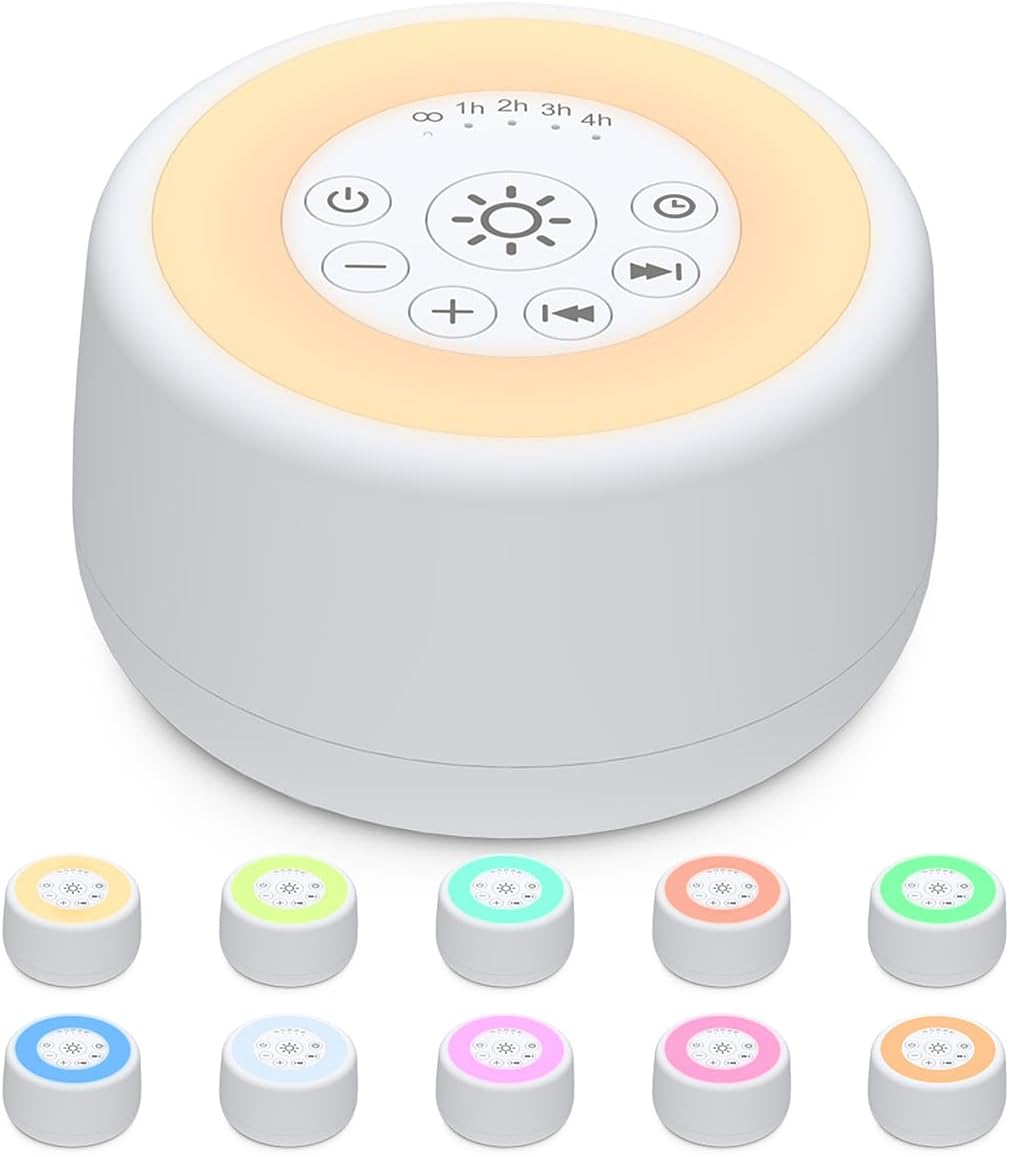 Sleepbox White Noise Machine - 25 Soothing Sounds, 10 Color Night Light, 4 Brightness Levels, 32 Volume Levels, Timer & Memory Function for All Ages