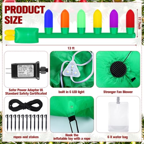 Giant 13ft Inflatable Christmas Light Bulb String with LED Lights Outdoor Decor