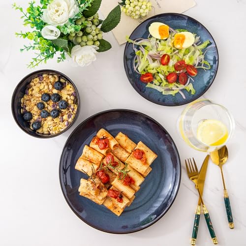 Ceramic Dinnerware Set for 4 - 12 Pieces, Blue, Includes Plates & Bowls - Elegant & Safe