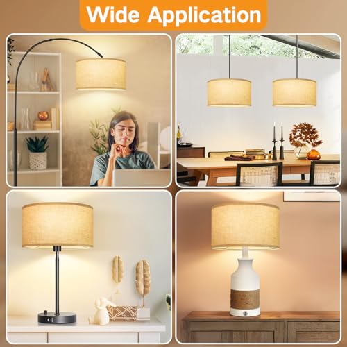 OUTON Beige Large Drum Lamp Shade - 17.5" Top & Bottom, 10" High, Linen, Replacement for Floor & Table Lamps, Easy Assembly