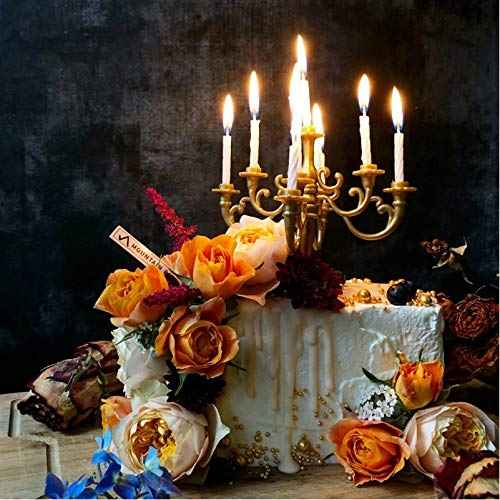 Mini Plastic Candle Holder Stand with 9Pcs Candelabra Taper Beautiful Vintage Candlestick Cake Topper Desk Ornament for Christmas Wedding Event Birthday Party Candelabra Gold Height 14cm