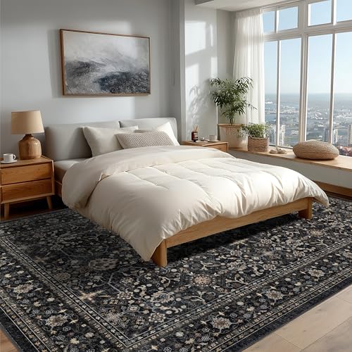 Dark Gray 8x10 Washable Area Rug - Ultra Soft Non-Slip Living Room Carpet