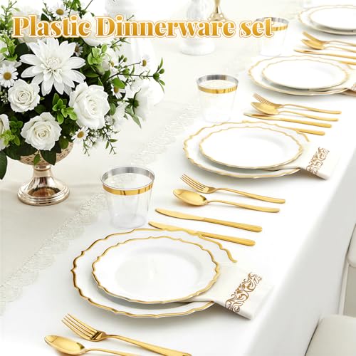 Gold Disposable Plastic Dinnerware Set for 25 Guests - 175 Pieces